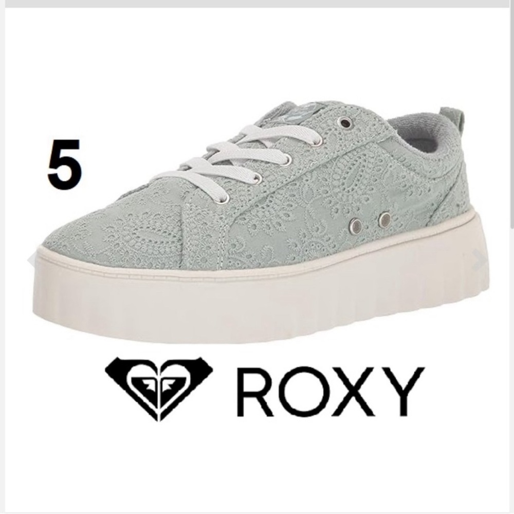 Roxy Sheilahh Slip-On Platform Sneakers Pale Green Blue Eyelet BNIB
